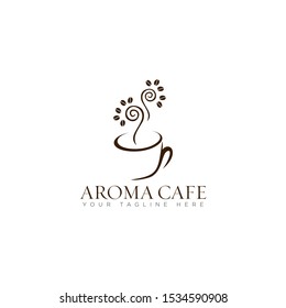 creative logo aroma cafe, with cup and coffee tree vector