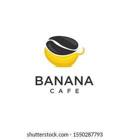 creative logo banana cafe, with coffee bean and mug vector