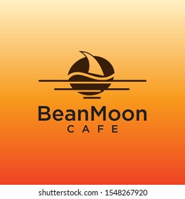 creative logo beanmoon, with sailboad and bean like moon vector