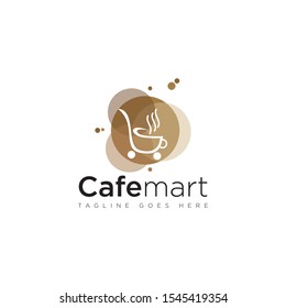 creative logo cafe mart, with  bubble background and shopping cart vector