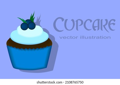 Creative logo for cake with cream and currants. The inscription on the right is "Cupcake". Banner. Sweet food. Vector illustration.