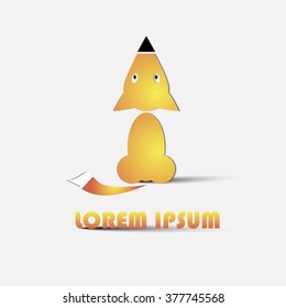 Creative logo or card with little fox. Vector illustration.