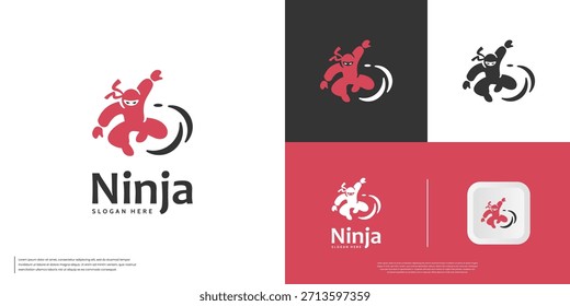 Logotipo creativo con un concepto de ninja de dibujos animados, guerrero japonés, ilustración de Diseño gráfico.