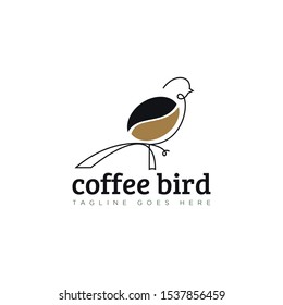 creative logo coffee bird, with bean and line art vector