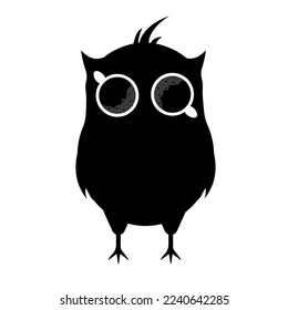 A creative logo for a coffee shop with the silhouette of an owl and eyes from mugs of black coffee with foam. Marketing material, banner concept for a website, template menu cover.