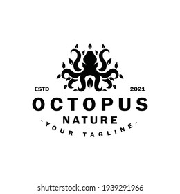 Creative logo combination featuring an octopus and leaves. Fresh modern and clean logo