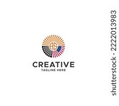 Creative logo combine of sun, solar panel and united state flag. sun, solar logo, flag symbol. Logo for solar energy. Rounded. Circle, circular. Illustration vector logo design.