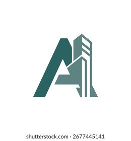 Un logotipo creativo que combina la letra A con la forma abstracta de los edificios, ideal para una agencia inmobiliaria, una empresa de construcción o una firma de arquitectura.