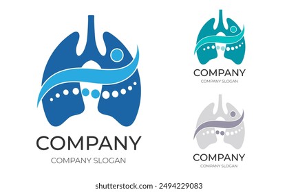 Creative logo concept for Halotherapy or Salt Therapy. Respiratory and skin health. Abstract presentation of important elements - lungs, salt particles, and person. 3 colors. 