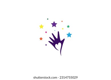 creative logo concept of love hand reach dream with star decoration