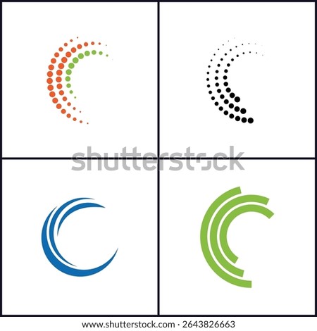 Creative Logo Concepts with Circular and Wave-like Elements, Half tone effect