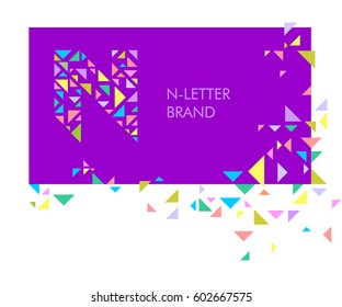 Creative logo for the corporate identity of the company: the letter N. The letter is made up of bright parts, triangles. A mosaic letter, a kaleidoscope. Modern style.  Geometry.