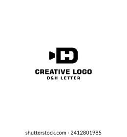 Creative logo of D  H letter with camera symbol. Sophisticated combine of video  photo camera. Initial logo design of H,O,D letter.
Best Icon for photography or video graphic. Unique black vector.
