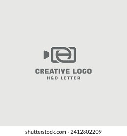 Creative logo of D  H letter with camera symbol. Sophisticated combine of video  photo camera. Initial logo design of H,O,D letter.
Best Icon for photography or video graphic. Unique black vector.
