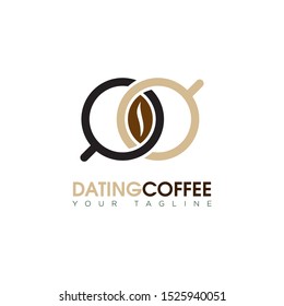 creative logo dating coffee, with two cup and bean vector in the middle