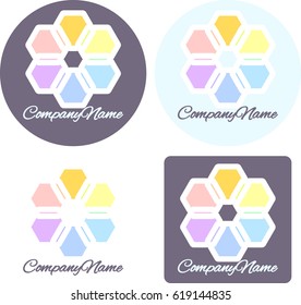 Creative logo design, abstract unique symbol in light yellow, red, green, blue colors in four options with outline