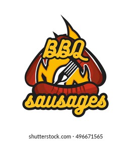 Creative logo design with barbecue sausages. Vector illustration. Designed to label, emblem or badge for bbq house, menu design.