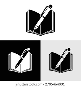 Diseño de logotipo creativo con ilustración de libro y pluma