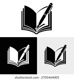 Creative logo design with book and pen illustration