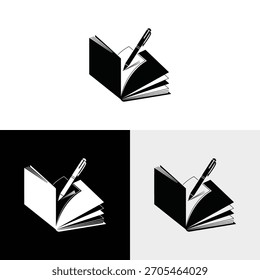 Creative logo design with book and pen illustration