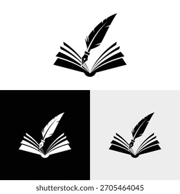 Diseño de logotipo creativo con ilustración de libro y pluma