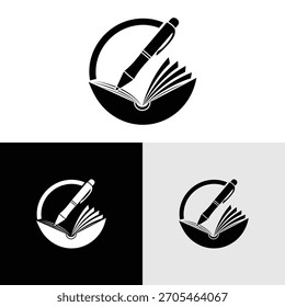 Diseño de logotipo creativo con ilustración de libro y pluma