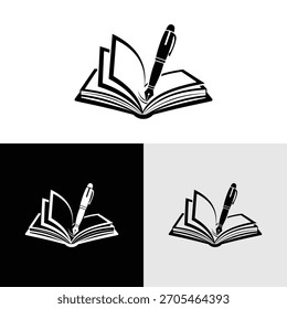 Diseño de logotipo creativo con ilustración de libro y pluma