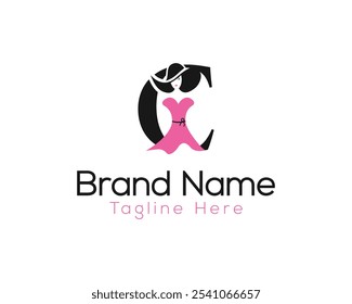 Creative Logo Design for Boutique or Fashion Brand. Letter C Elegant Fashion Brand Logo with Stylish Woman Silhouette.