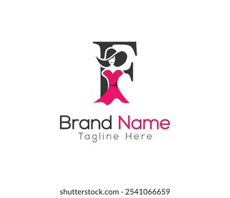 Creative Logo Design for Boutique or Fashion Brand. Letter F Elegant Fashion Brand Logo with Stylish Woman Silhouette.