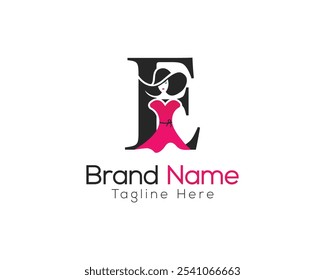 Creative Logo Design for Boutique or Fashion Brand. Letter E Elegant Fashion Brand Logo with Stylish Woman Silhouette.