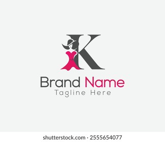 Creative Logo Design for Boutique or Fashion Brand. Letter K Elegant Fashion Brand Logo with Stylish Woman Silhouette.