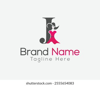 Creative Logo Design for Boutique or Fashion Brand. Letter J Elegant Fashion Brand Logo with Stylish Woman Silhouette.