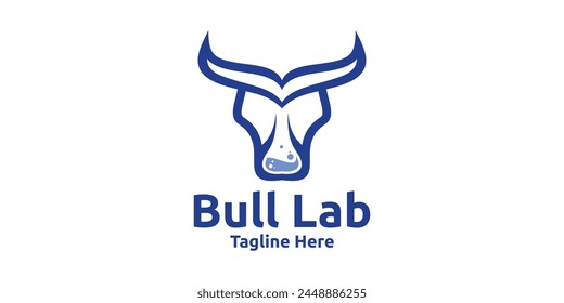 creative logo design combination of bull head with lab equipment, experiments, strong,, logo design template, symbol, icon, vector, creative idea.