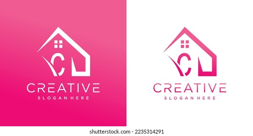 Creative logo design with combination home and letter Premium Vector