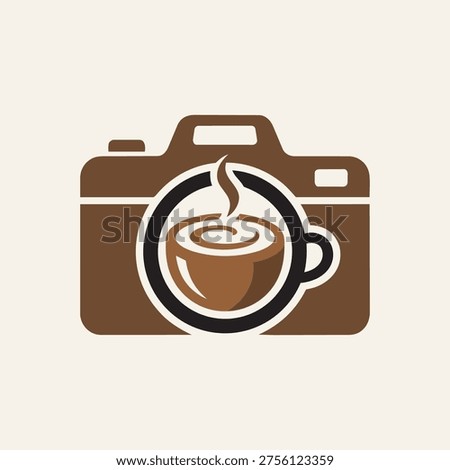 Creative logo design combining a camera and a coffee cup, symbolizing coffee photography, cafe culture, and creative lifestyle. Modern flat vector illustration ideal for coffee shops, photographers, bloggers, social media branding, and creative agencies. Perfect for logos, icons, and branding related to coffee lovers and photography businesses.
