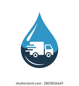 A creative logo design featuring a stylized water drop shape combined with a delivery truck silhouette, symbolizing fast and efficient water transport.