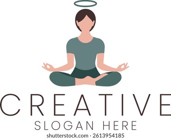 Creative logo design featuring a woman in a peaceful yoga meditation pose. Perfect for wellness