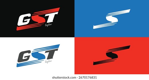 Design de logotipo criativo da fonte GST ou da arte de corrida ou velocidade ou evento
