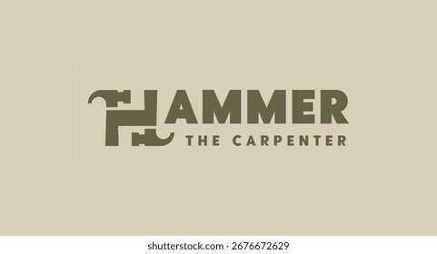 Diseño de logotipo creativo para Hammer La marca Carpenter, estilizada en forma de H de la herramienta de martillo.