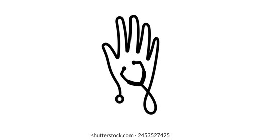 creative logo design, hello doc, hand and stethoscope, logo design template, symbol, icon, vector, creative idea.