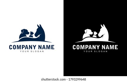 Creative logo design. Horse, Dog, Cat vector template on black and white background