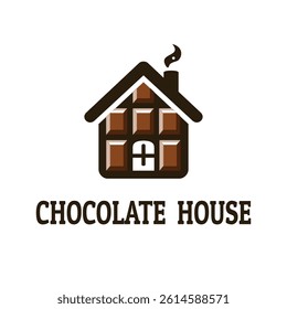 Creative logo design of a house made from chocolate bars with a chimney and smoke