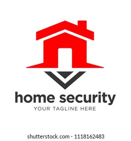 Creative logo design with house shape as part of the shield. Home security business symbol. Unique icon concept for insurance or guard company.
