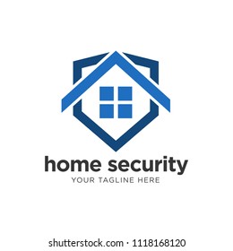 Creative logo design with house shape as part of the shield. Home security business symbol. Unique icon concept for insurance or guard company.
