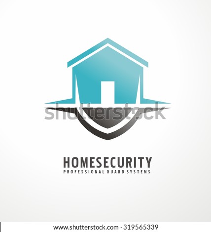 Creative logo design with house shape as part of the shield. Home security business symbol. Unique icon concept for insurance or guard company. 