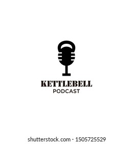 Creative logo design of kettlebell and podcast with black and white background - EPS10 - Vector.