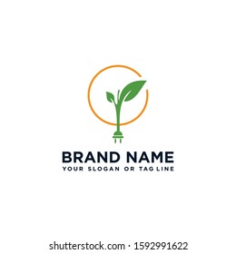 Creative logo design leaves and electricity lights vector template