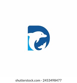 creative logo design for the letter D in the shape of a dolphin, elegant, modern and sophisticated
