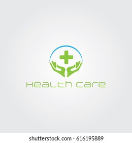 Creative logo design for medical and Unique symbol with hand and plus sign.