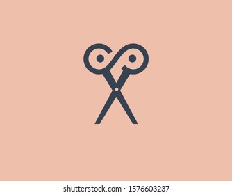 Creative logo design minimalistic sign scissors for barbershop